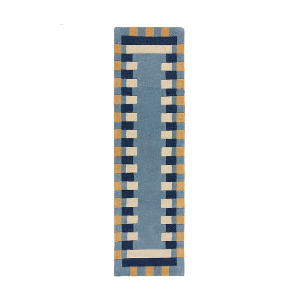 Sinine käsitsi kootud villane koridorivaip 60x230 cm Kai Wool Border - Flair Rugs