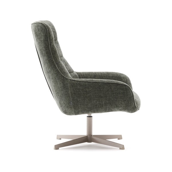 Hallikasroheline pöörlev šenillist tugitool Teryl - Kave Home-image-2