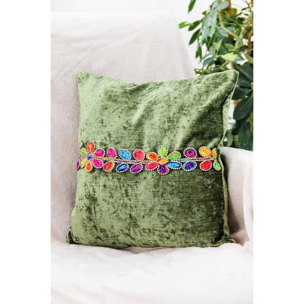 Povlak na polštář Mode, zelený s květinami
