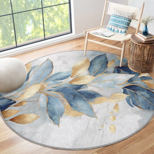 Sinine-kuldne pestav ümmargune vaip ø 80 cm Golden Leaves - Mila Home-image-4