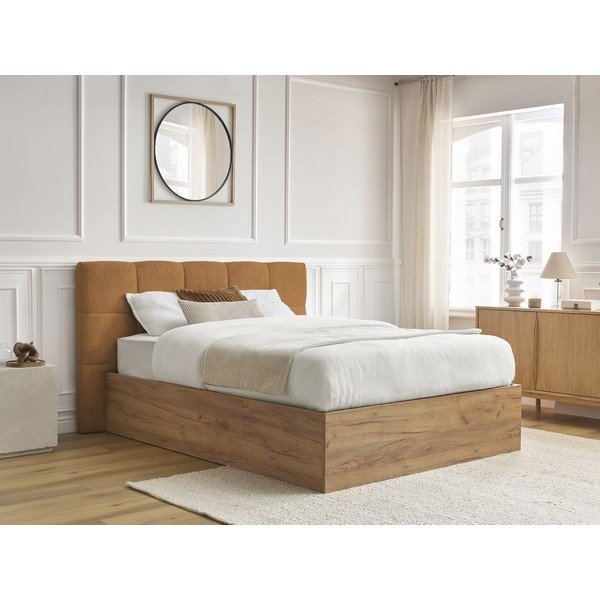 Ookerkollane polsterdatud polsterdatud/puitlaastplaadist kaheinimesevoodi panipaigaga ja liistudest raamiga 160x200 cm Kumo - Bobochic Paris-image-3