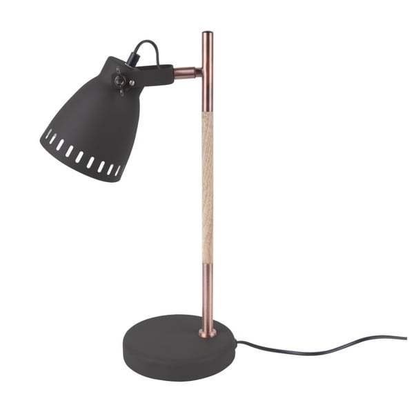 Černá stolní lampa s dřevěnými detaily Present Time Mingle