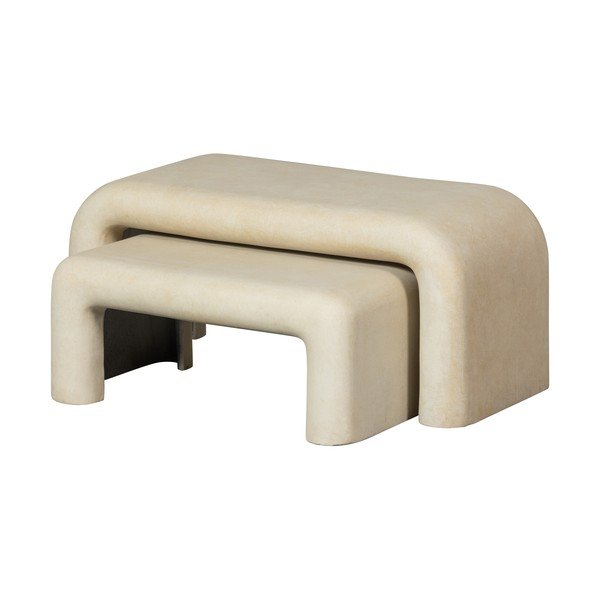 Kreemid kiviimitatsiooniga diivanilauad 2tk komplektis 42x92 cm Stani - WOOOD