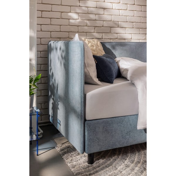 Sinine polsterdatud üheinimesevoodi koos panipaiga ja madratsiga 120x200cm Avela - Bonami Selection-image-3