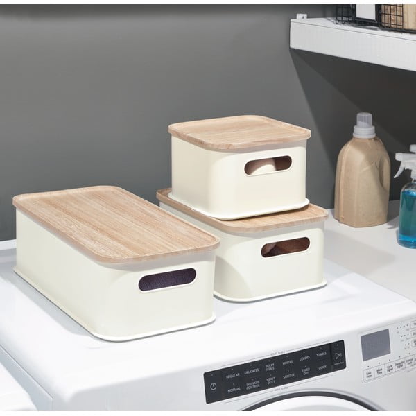 Valge Paulownia puidust kaanega hoiukarp, 21,3 x 43 cm, käepidemetega Eco - iDesign-image-1