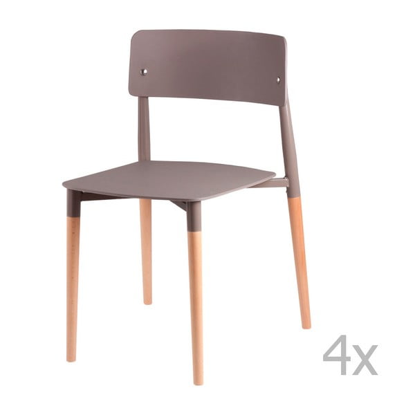 Sada 4 šedých jídelních židlí s dřevěnými nohami sømcasa Claire