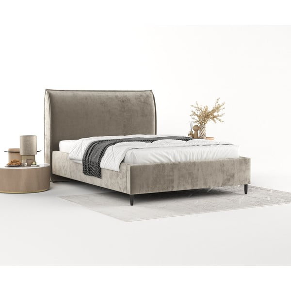 Beež polsterdatud kaheinimesevoodi koos voodipõhja ja panipaigaga 160x200cm Shell - Maison de Rêve-image-2