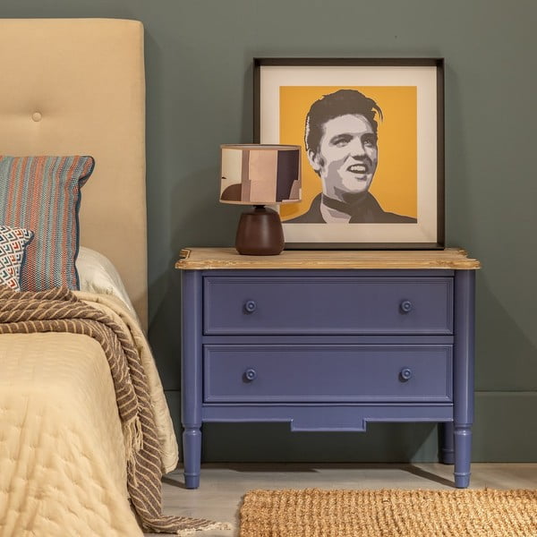 Sinine madal kuusepuidust kummut 80x60 cm - Ixia-image-1