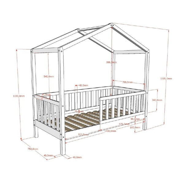 Antratsiitne majakujuline männi täispuit lastevoodi koos voodipõhjaga 70x140 cm DALLAS – Vipack-image-4