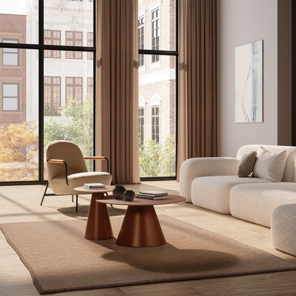 Pruunid ümmargused kohvilauad klaasist pealispinnaga, 2 tk komplektis ø 80 cm, Vida - MOME-image-1