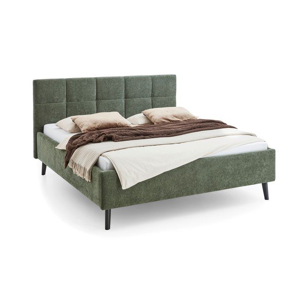 Khaki värvi polsterdatud kaheinimesevoodi panipaigaga ja liistudest raamiga 180x200 cm Nova - Meise Möbel