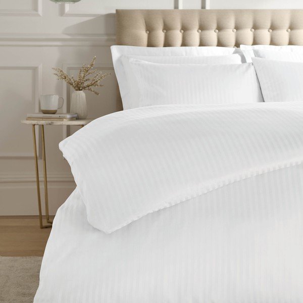 Valge damask-kangast pikendatud voodipesu kaheinimesevoodile 230x220 cm Satin Stripe - Catherine Lansfield-image-2