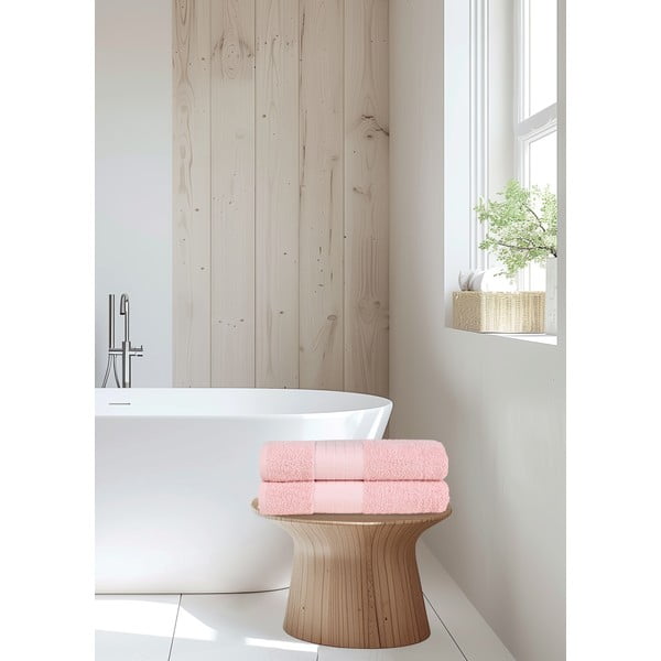 Roosad puuvillased froteerätikud 2 tk komplektis 70x140 cm - Good Morning-image-1