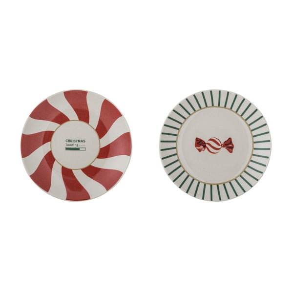 Punased-kreemid jõulumotiiviga keraamikast magustoidutaldrikud, 2 tk komplektis ø 12,5 cm Yule - Bloomingville
