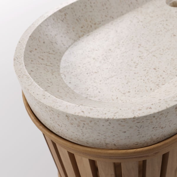 Valge/puiduvärvi tiikpuu täispuidust valamuga üksus  90x90 cm Rokia – Kave Home-image-3