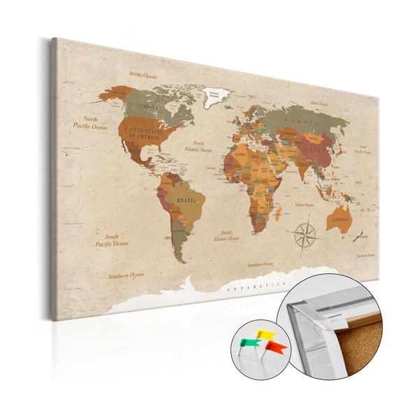 Nástěnka s mapou světa Artgeist Beige Chic, 60 x 40 cm