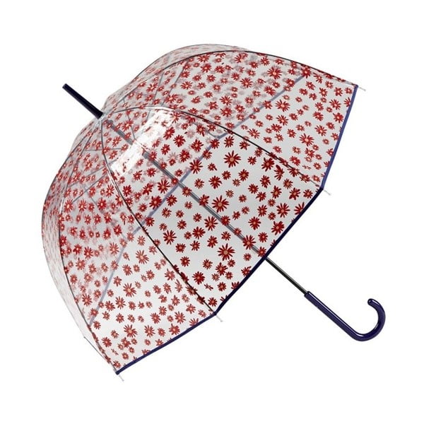 Transparentní holový deštník s červenými detaily Birdcage Flowers, ⌀ 85 cm