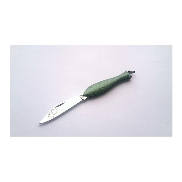 Zelený český nožík rybička s kroužkem Srdíčka v designu od Alexandry Dětinské
