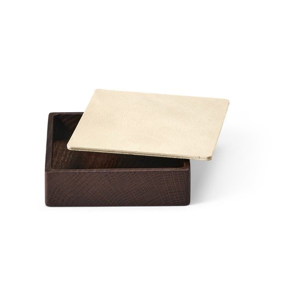 Pruun/kreem puidust/öko-nahast dekoratiivne hoiukarp koos kaanega 11x11x3,5 cm Square Nupo - LIND DNA-image-1