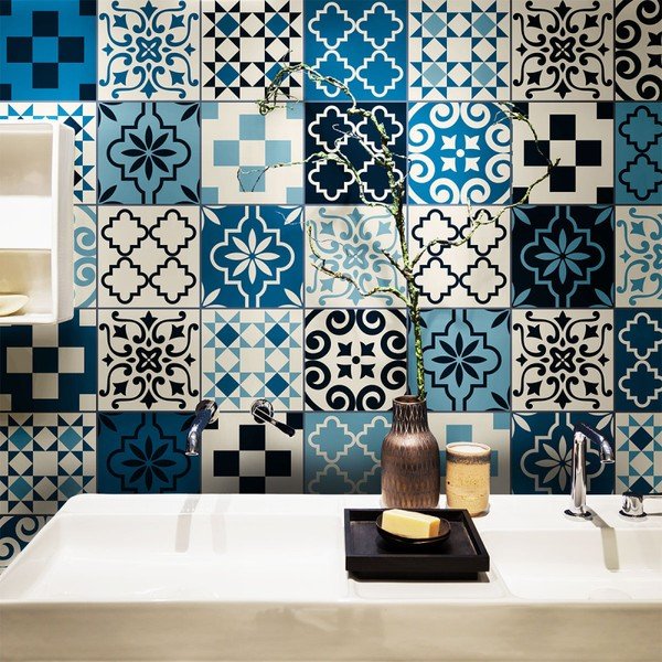 Sada 60 nástěnných samolepek Ambiance Wall Decal Cement Tiles Azulejos Caralinera, 15 x 15 cm-image-1