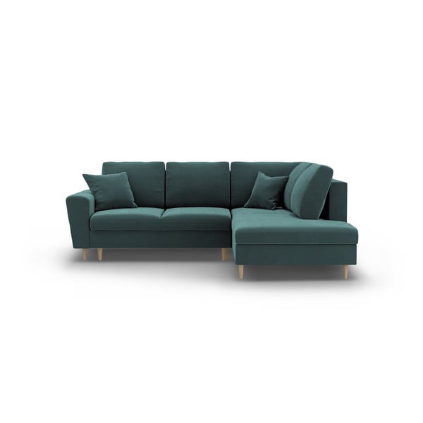 Petrooleumi värvi sametist panipaigaga nurgadiivanvoodi (parem nurk/"L"-kujuline) Kyoto - Cosmopolitan Design