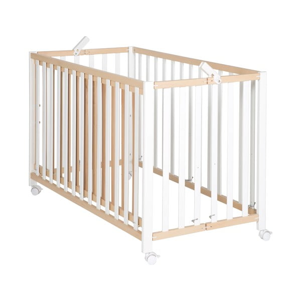 Ratastel kokkupandav valge-puiduvärvi võrevoodi 60x120 cm 60x120 cm Fold up - Roba