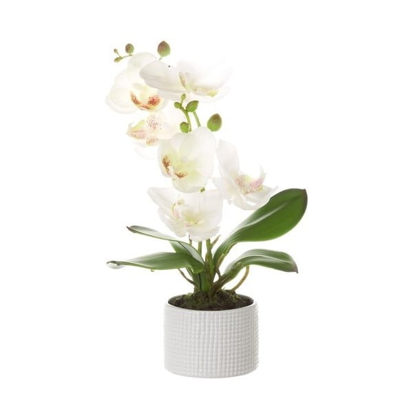 Bílý květináč s umělou květinou Unimasa Orchidej