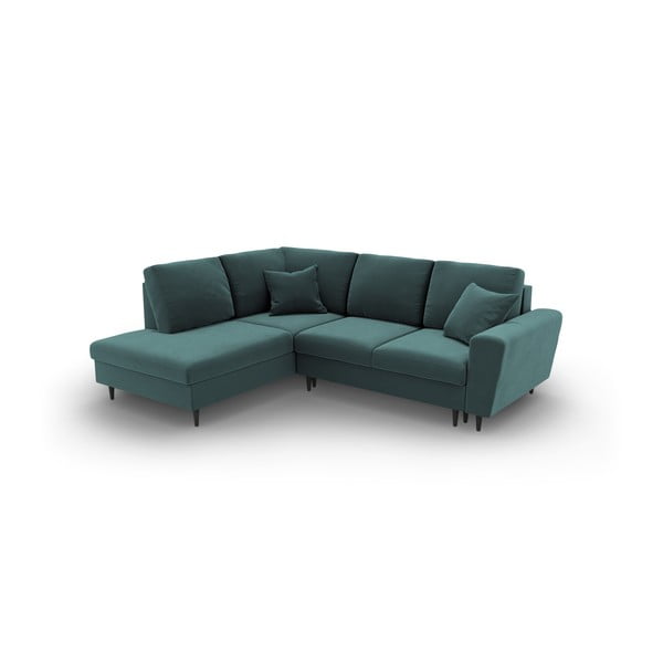 Petrooleumi värvi sametist panipaigaga nurgadiivanvoodi (vasak nurk/"L"-kujuline) Kyoto - Cosmopolitan Design-image-1