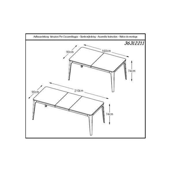 Valgest tammepuidust pikendatav söögilaud 160x90cm Amalfi - Unique Furniture-image-3