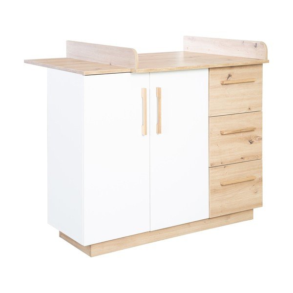 Valge tammespoonist mähkimisalusega laste kummut 118x103x79 cm Lion - Roba-image-2