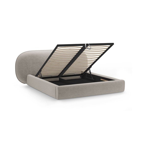 Beež polsterdatud kaheinimesevoodi koos panipaiga ja voodipõhjaga 200x200 cm Ovalo - Micadoni-image-2