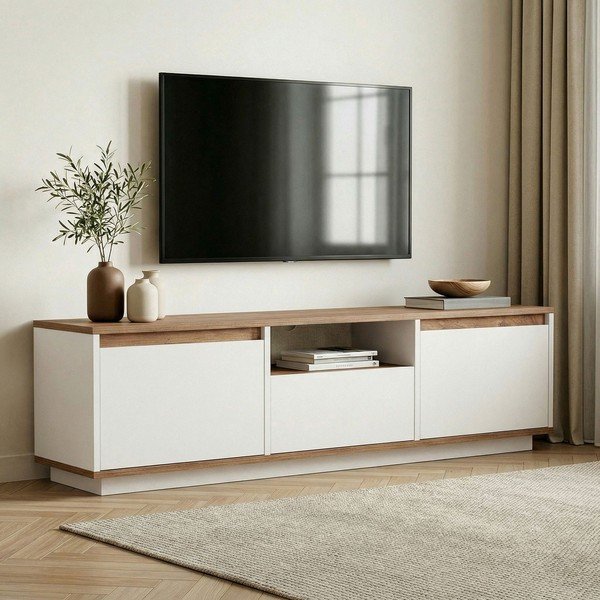 Valge/naturaalne männipuidust telekaalus 160x42x30 cm Sentinel - Kalune Design-image-1