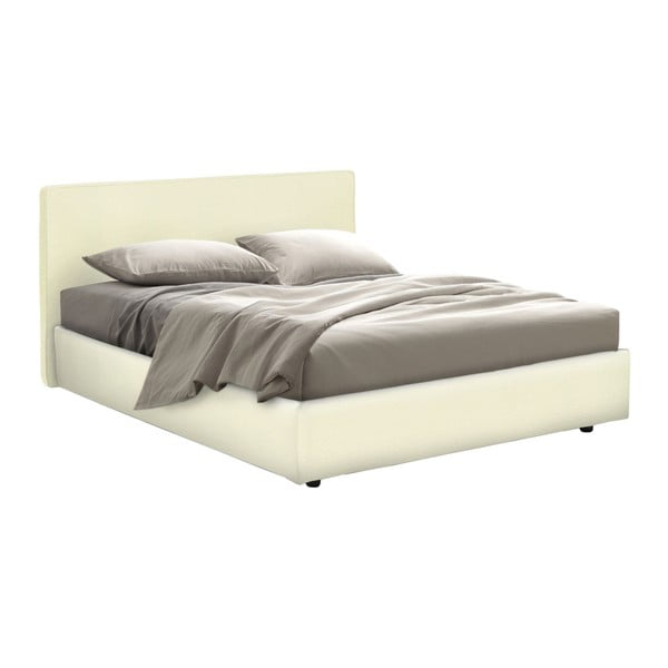 Béžová dvoulůžková postel s úložným prostorem, matrací a potahem z koženky 13Casa Ninfea, 160 x 200 cm