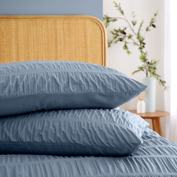 Sinine krepp voodipesu üheinimesevoodile 135x200 cm Seersucker - Catherine Lansfield-image-3
