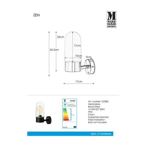 Must seinavalgusti Wall Black Clear Zen - Markslöjd-image-2