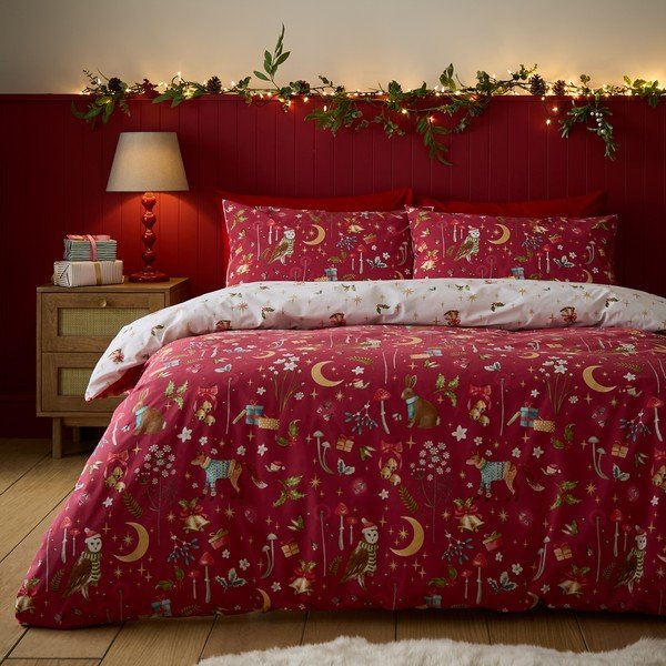 Punane kaheinimesevoodipesu 200x200 cm Christmas Enchanted Twilight - Catherine Lansfield