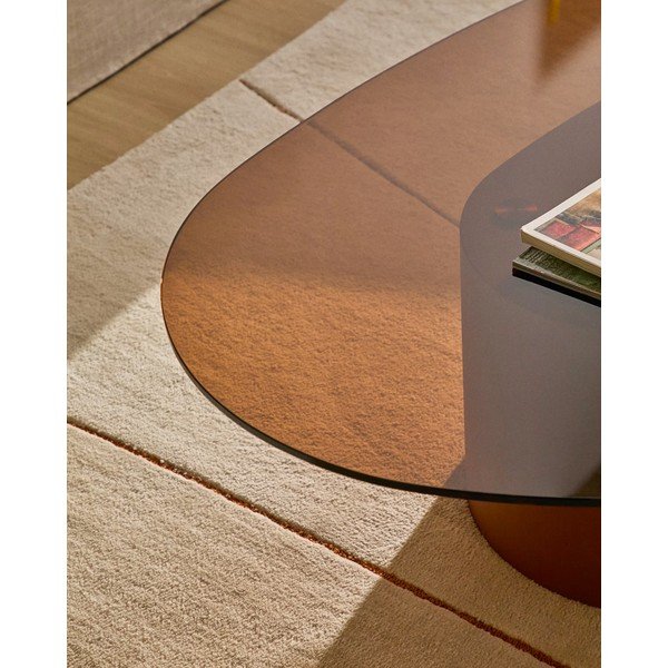 Pruun kohvilaud klaasist pealispinnaga 81x140 cm Olir - Kave Home-image-2