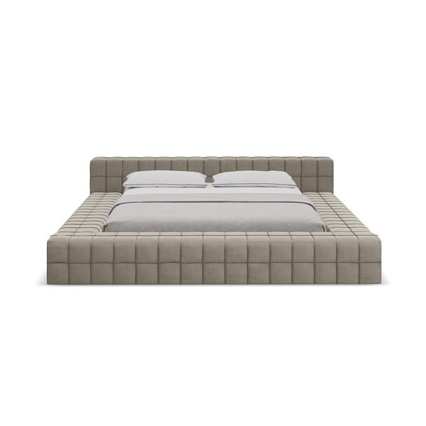 Pruunikashall polsterdatud kaheinimesevoodi koos voodipõhjaga 160x200cm Akela - Makamii-image-2