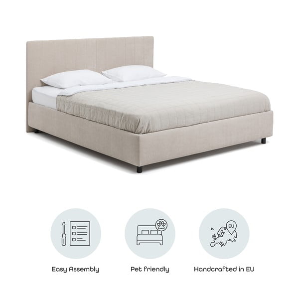 Beež polsterdatud kaheinimesevoodi koos voodipõhja ja panipaigaga 180x200cm Myra Slim Line - Bonami Selection-image-4