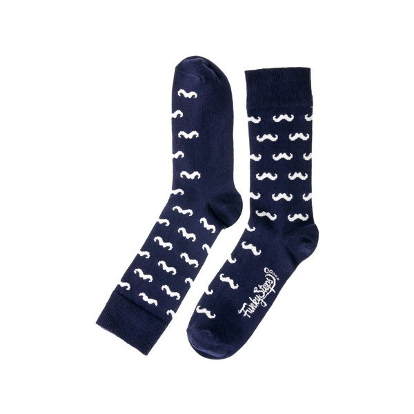 Modré ponožky Funky Steps Mustache, velikost 39 – 45