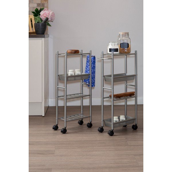 4patrový úložný vozík s policemi a 2 košíky Premier Housewares-image-1