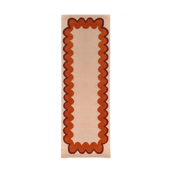 Oranž/naturaalne käsitsi kootud villane jooksja 80x230 cm Wiggle Wool - Flair Rugs