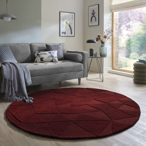 Burgundiapunane käsitsi kootud villane ümmargune vaip ø 160 cm Shard Red - Flair Rugs-image-1