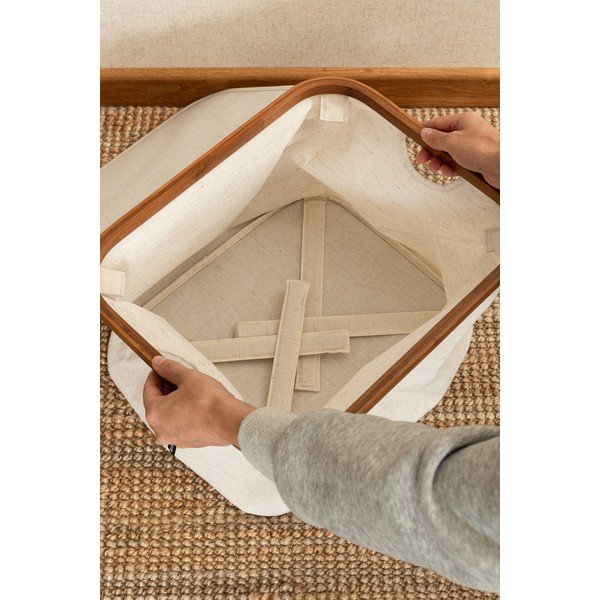 Kreem kangast hoiukarp kaanega 40,5x33x30 cm Bamboo/Linen - Bigso-image-2