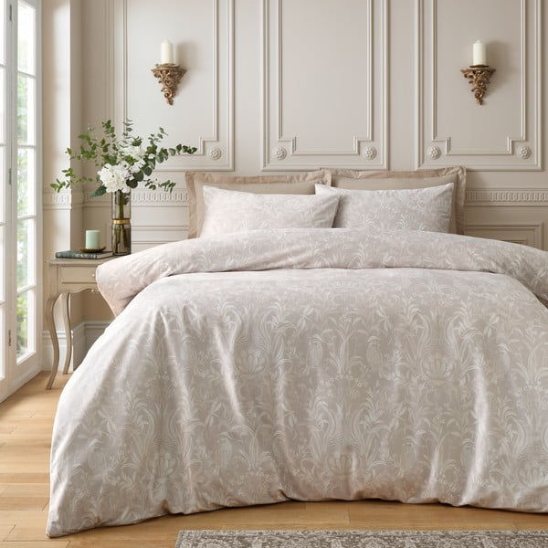 Beež sametist voodipesu kaheinimesevoodile 200x200 cm Bridgerton Regal Birds - Catherine Lansfield-image-1