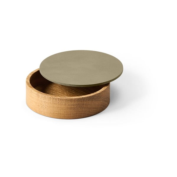 Roheline puidust/öko-nahast dekoratiivne hoiukarp koos kaanega ø 11x3,5 cm Circle Nupo - LIND DNA-image-1