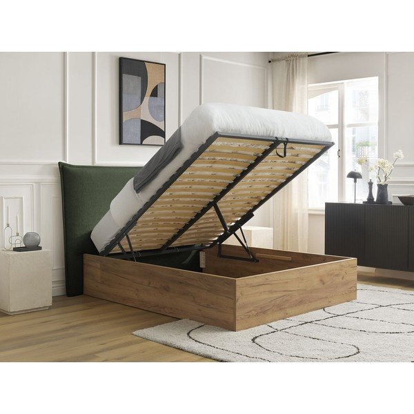 Roheline polsterdatud polsterdatud/puitlaastplaadist kaheinimesevoodi panipaigaga ja liistudest raamiga 180x200 cm Charlie - Bobochic Paris-image-1