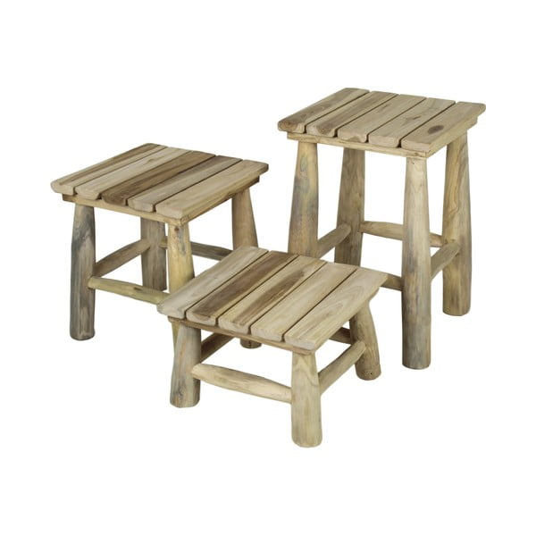 Sada 3 stoliček z teakového dřeva HSM collection Squares