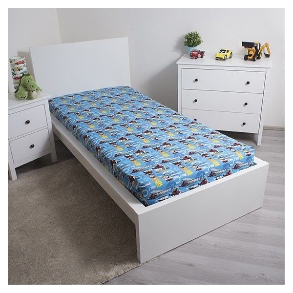 Sinine puuvillane laste lina 90x200 cm Thomas the Tank Engine - Jerry Fabrics-image-1