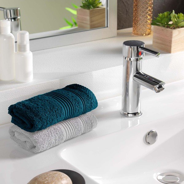 Tumesinine frotee-puuvillane rätik 30x50 cm Tendresse - douceur d'intérieur-image-1